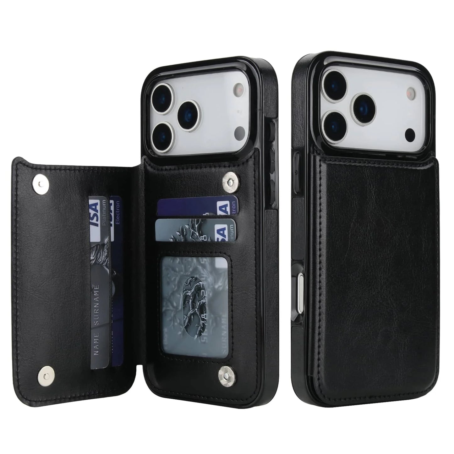 iPhone 17 Pro Max Wallet Case | Faux Leather Magnetic Kickstand Cover