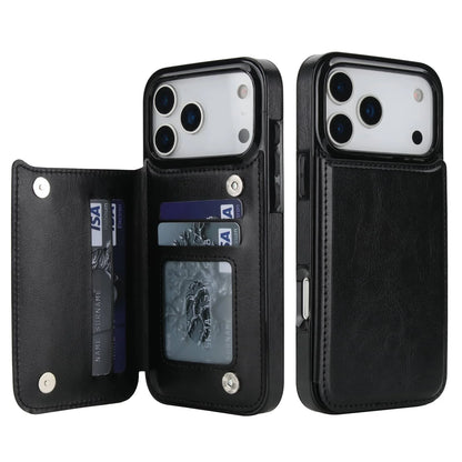 iPhone 17 Pro Max Wallet Case | Faux Leather Magnetic Kickstand Cover