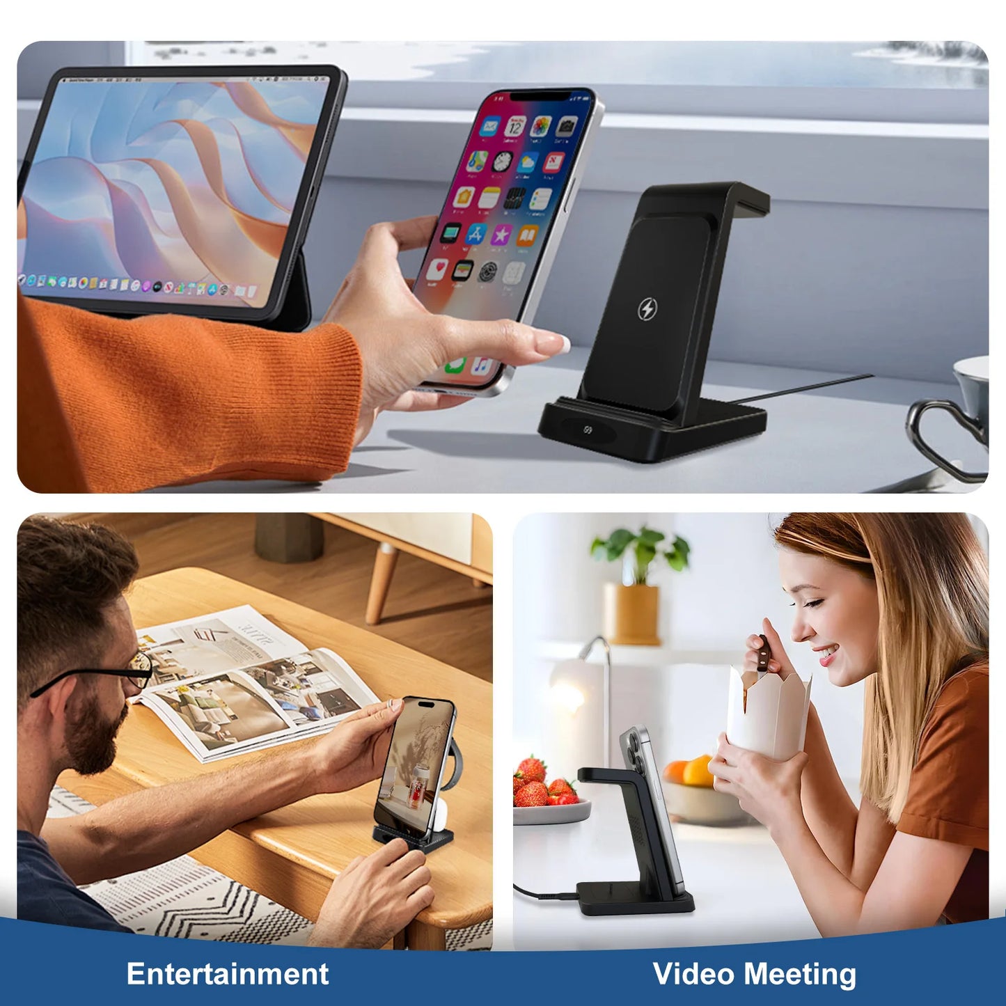 3-in-1 Wireless Charging Station 18W Travel Fast Charger