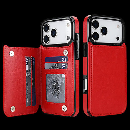 iPhone 17 Pro Max Wallet Case | Faux Leather Magnetic Kickstand Cover