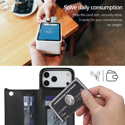 iPhone 17 Pro Max Wallet Case | Faux Leather Magnetic Kickstand Cover