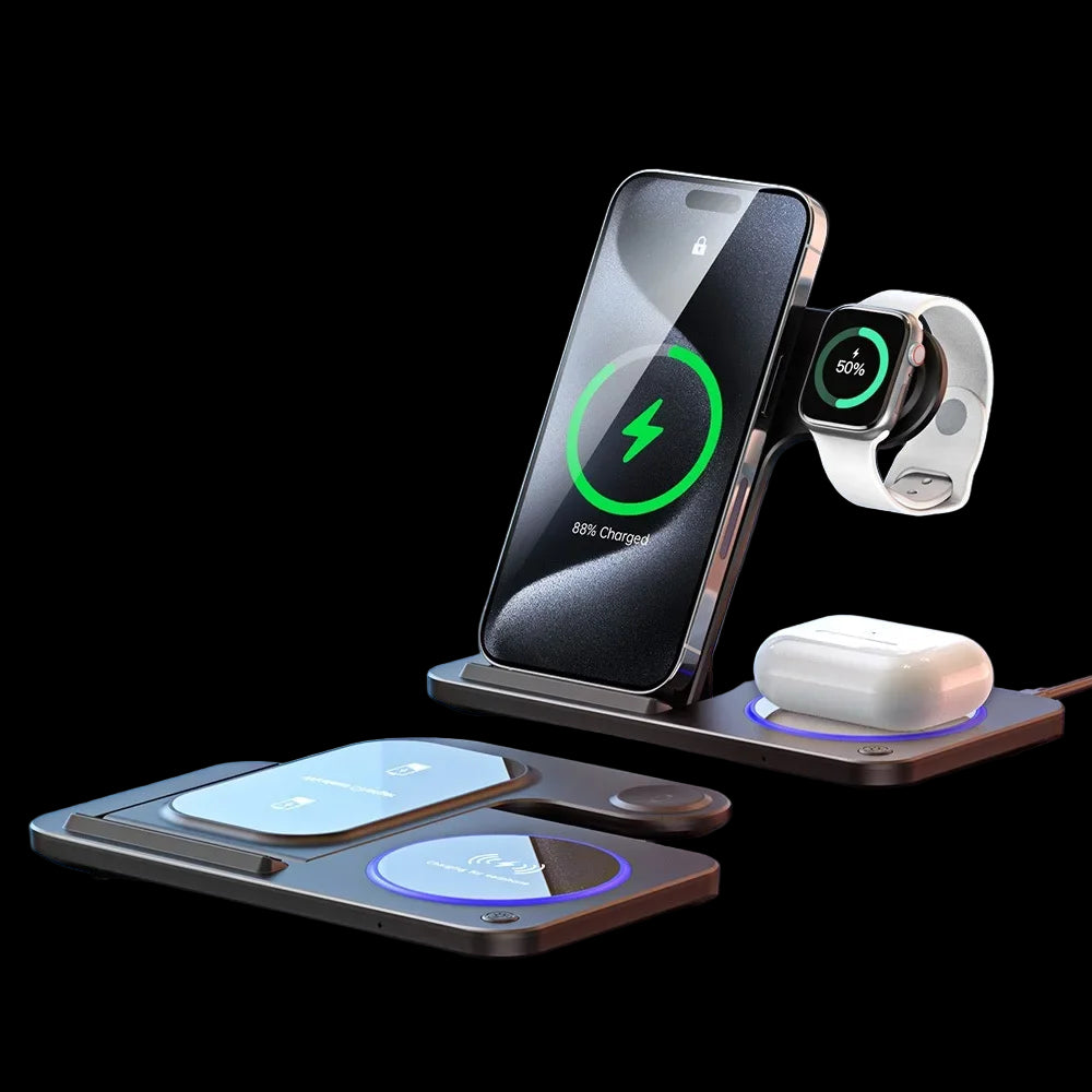 30W 3-in-1 LED Wireless Charger | Foldable Fast Charging Stand