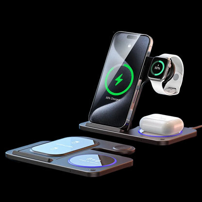 30W 3-in-1 LED Wireless Charger | Foldable Fast Charging Stand