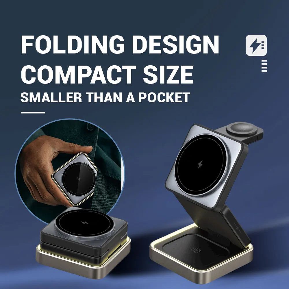 3-in-1 Foldable Wireless Charger | 15W Fast Magnetic Charging Station