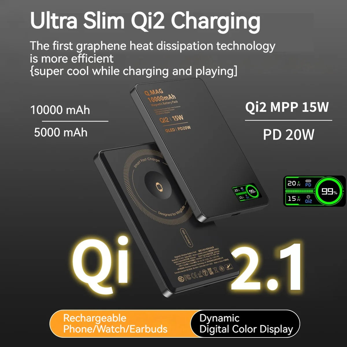 3-in-1 Magnetic Wireless Power Bank | 15W Fast Charging Portable
