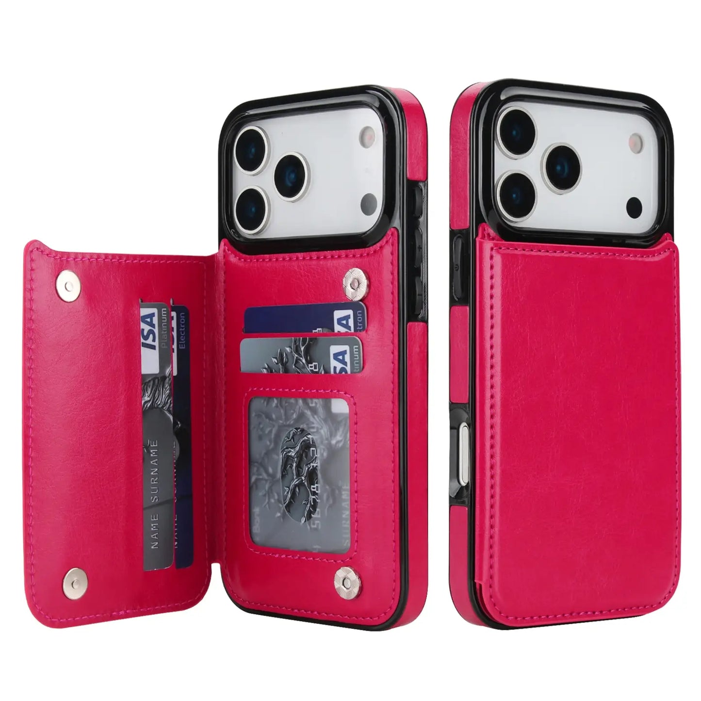 iPhone 17 Pro Max Wallet Case | Faux Leather Magnetic Kickstand Cover
