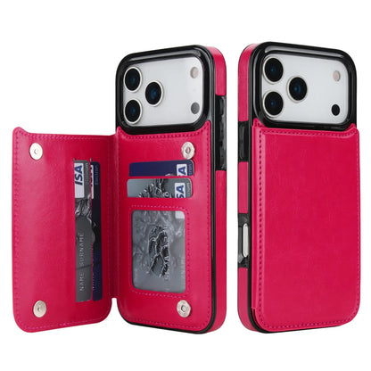 iPhone 17 Pro Max Wallet Case | Faux Leather Magnetic Kickstand Cover