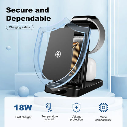 3-in-1 Wireless Charging Station 18W Travel Fast Charger