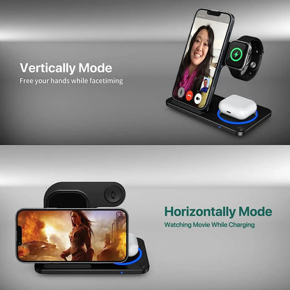 30W 3-in-1 LED Wireless Charger | Foldable Fast Charging Stand