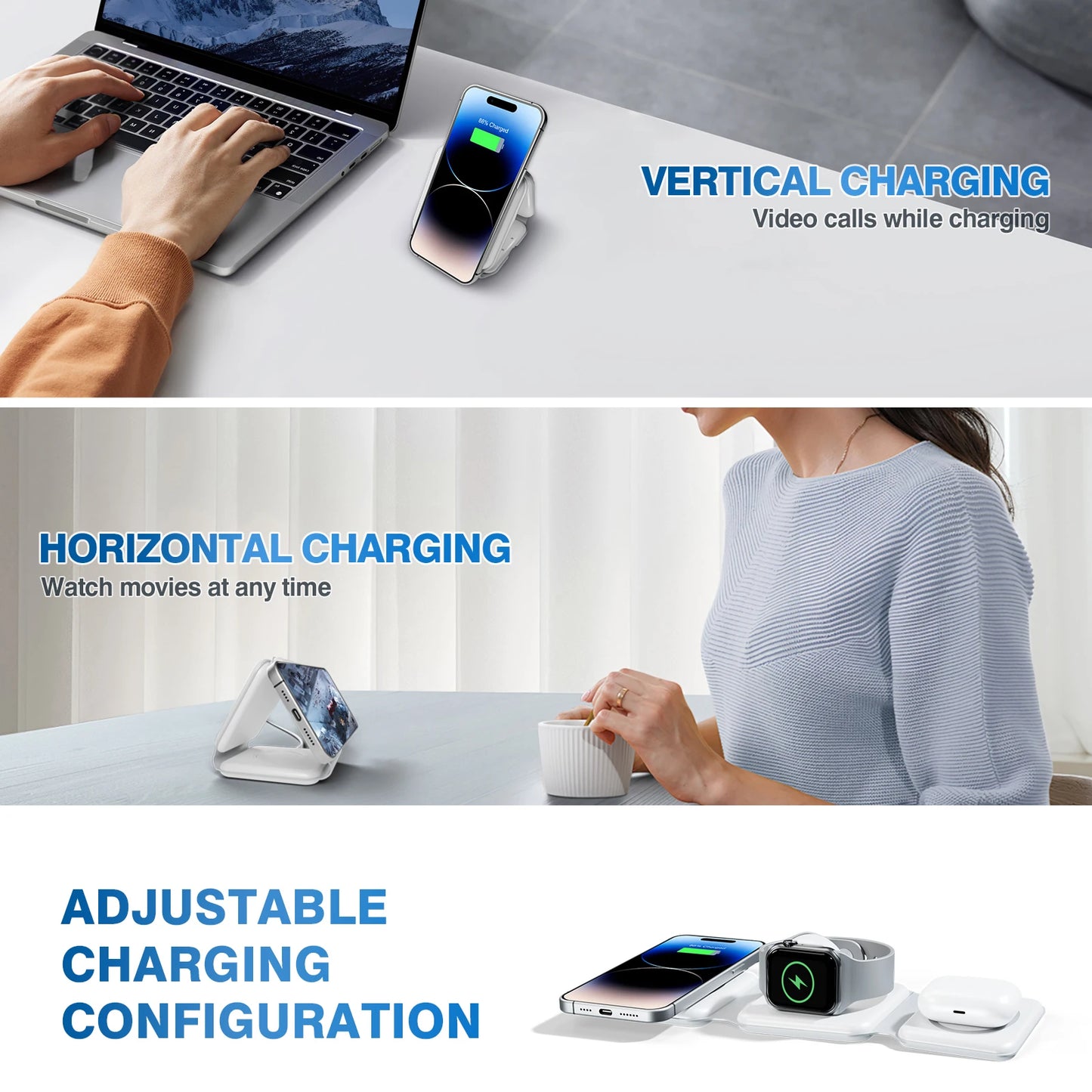 Magnetic Wireless Charger 3 In 1 Travel Charging