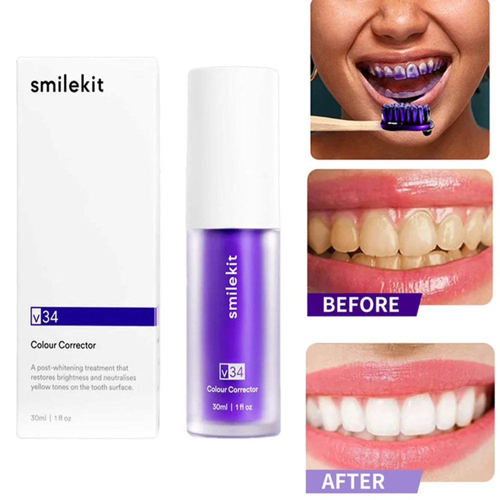 Whitening Toothpaste SmileKit Oral Care Teeth Whitening Dental Health Fresh Breath Stain Removal Toothpaste Tube Purple Toothpaste Teeth and Gums Dental Hygiene Bright Smile Oral Hygiene Dental Products Toothpaste Brand