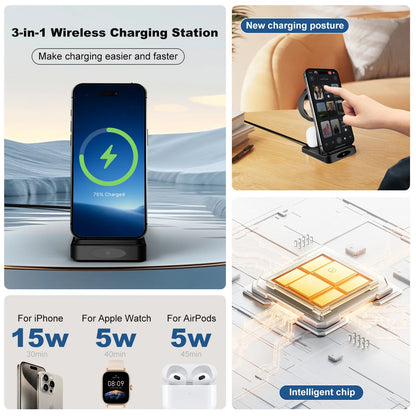 3-in-1 Wireless Charging Station 18W Travel Fast Charger