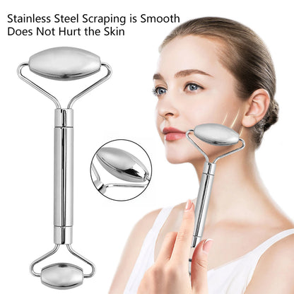 Stainless Steel Facial Roller Gua Sha Set Face Care Lifting Massage Tools