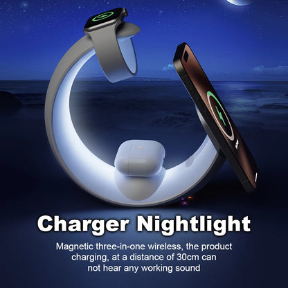 4-in-1 Magnetic Wireless Charger | 15W Fast Charging Desk Lamp