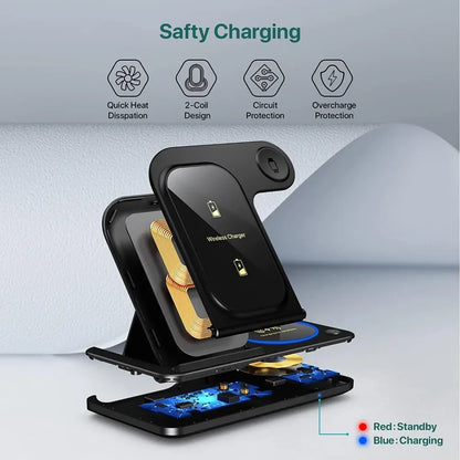 30W 3-in-1 LED Wireless Charger | Foldable Fast Charging Stand