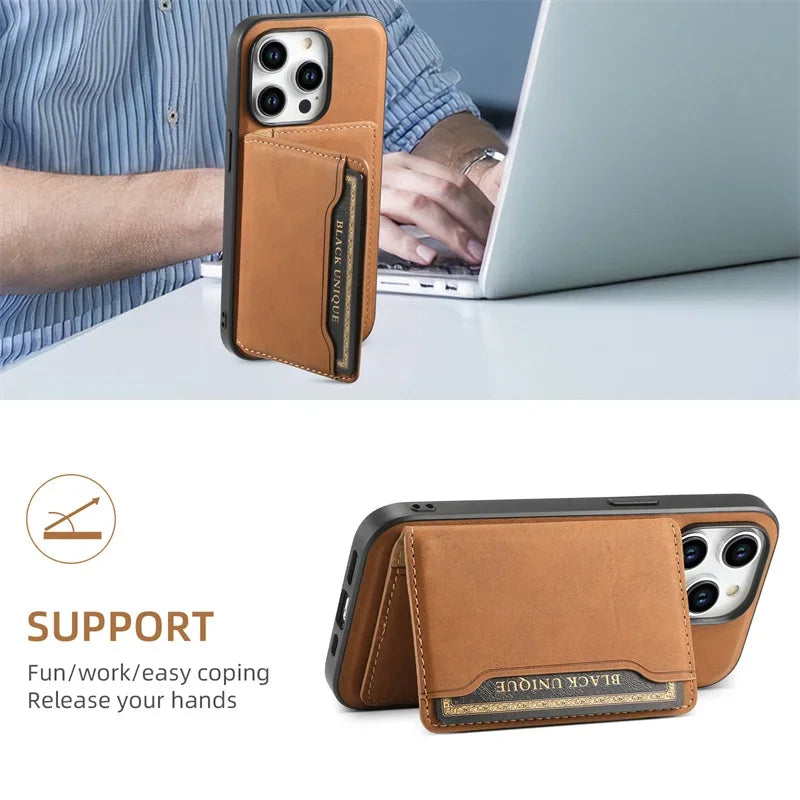 2-in-1 PU Leather Wallet Case | Magnetic Card Holder for iPhone 17