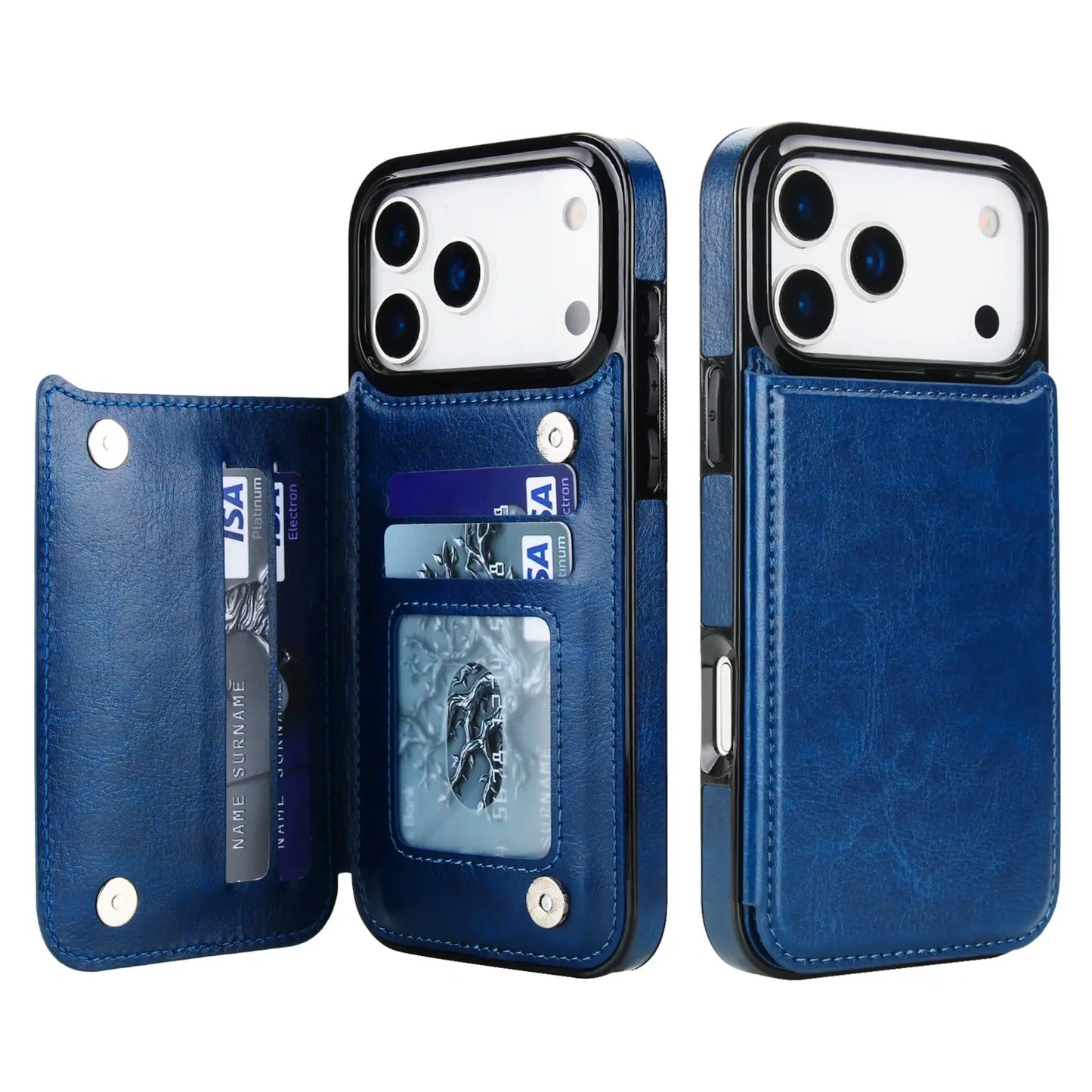 iPhone 17 Pro Max Wallet Case | Faux Leather Magnetic Kickstand Cover