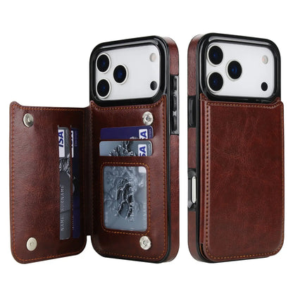 iPhone 17 Pro Max Wallet Case | Faux Leather Magnetic Kickstand Cover