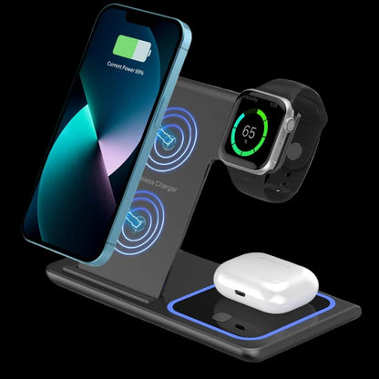 15W fast charging 3-in-1 foldable wireless charger bracket