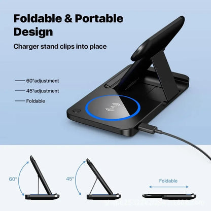30W 3-in-1 LED Wireless Charger | Foldable Fast Charging Stand