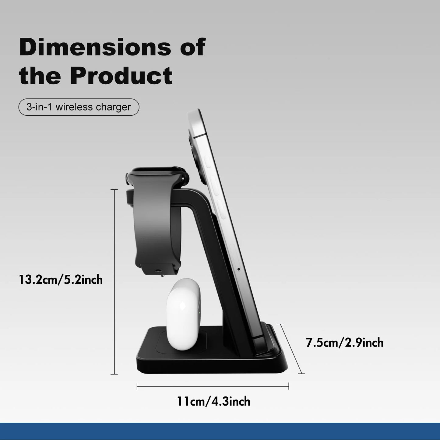 3-in-1 Wireless Charging Station 18W Travel Fast Charger